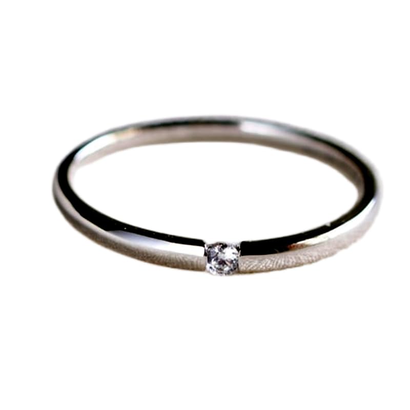 Bague solitaire en argent sterling 925 avec pierre CZ naturelle et anneau plaqué argent
