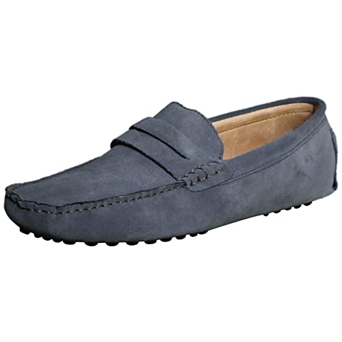 Image of ANUFER Men's Suede Leather Penny Loafers Comfort Driving Shoes Moccasin Slippers