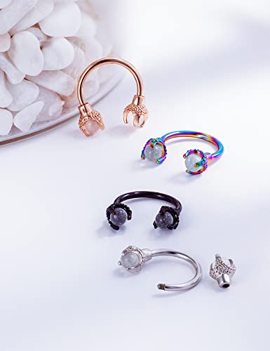Ftovosyo 4Pcs Dragon Claws Circular Horseshoe Barbell Surgical Steel Nose Septum Rings Hoop Daith Earring Helix Vertical Lip Piercing Jewelry for Women Men4