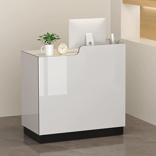 Genérico Mostrador de recepción, mostrador de Venta minorista, Caja, cajero, taquilla de Oficina con cajones, Cable, mostrador de recepción LED para Espacios pequeños, Moderno mostrador con cajón con