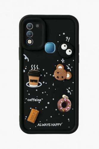 Image of Bintage Cute Fun Ball | Taddy Cartoon 3D Smiley Coffee Cup | Milk Donut | Full Protection Rubber Back Cover Compatible for Infinix X688B / Hot 10 Play - Black