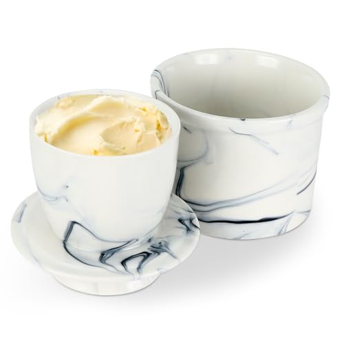 Burriera in ceramica Bianco Blu Porta Burro in Ceramica Bianca Contenitore Contenitore per Burro da Frigo per burro morbido fresco e spalmabile