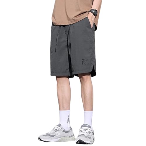 Shorts masculinos curtos de cintura elástica com cordão casual de praia de verão, shorts de atletism