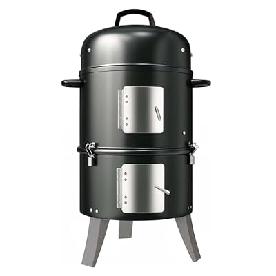 GasOne Vertical Smoker with Thermometer – 16 Inch Heavy Duty Charcoal Smoker – Multipurpose Charcoal BBQ Grill Mini Smoker for Outdoor, Camping – Easy Assembly, 2 Access Doors Grill with Smoker