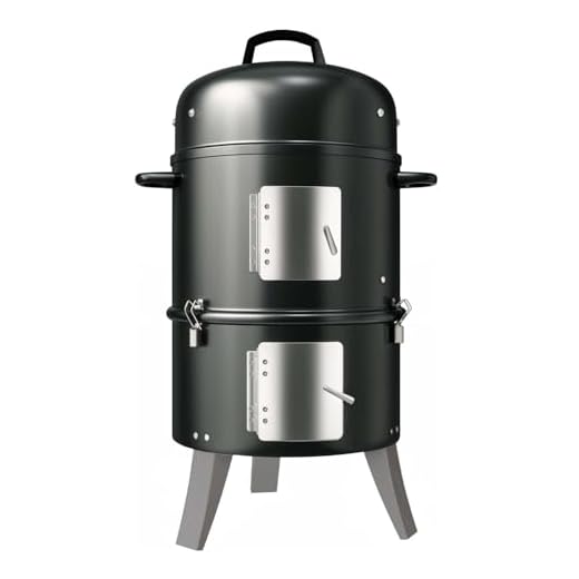 GasOne Vertical Smoker with Thermometer – 16 Inch Heavy Duty Charcoal Smoker – Multipurpose Charcoal BBQ Grill Smoker for Outdoor, Camping – Easy Assembly, 2 Access Doors Grill with Smoker