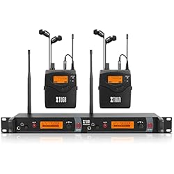 XTUGA RW2080 Wireless in Ear Monitor System, Mono Wireless IEM System with 2 Receivers, UHF 2 * 40 Frequencies, 300Ft Stable Transmission for Musicians,Band,Studio & Stage Monitoring(572-599Mhz)