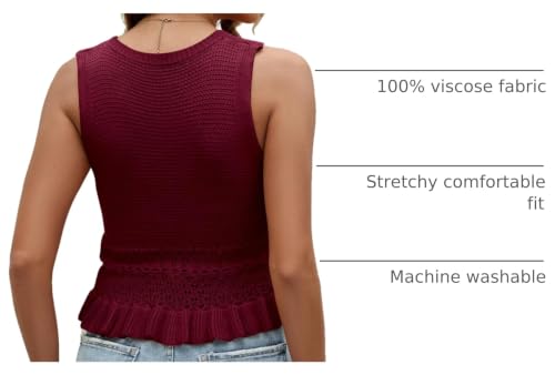 Image of VIMPUNEC Womens Crochet Crop Tank Tops Sleeveless Knit Sweater Vest Ruffle Hem Summer Top