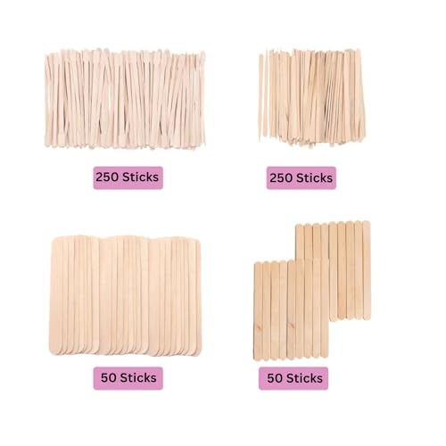 Image of Mibly 4 Style Pack of 600 Assorted Wooden Wax Sticks for Body Legs Face and Small Medium Large Sizes Eyebrow Waxing Applicator Spatulas for Home and Spa Usage (Assorted Pack of 600)