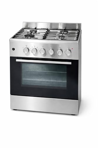 Gasline SHGE6060INX Standherd 60 cm Edelstahl mit Elektrobackofen, 4-flammigem Gaskochfeld, Grill und Drehspieß, elektrischer Zündung, Thermosicherung, für Erdgas und Flüssiggas geeignet