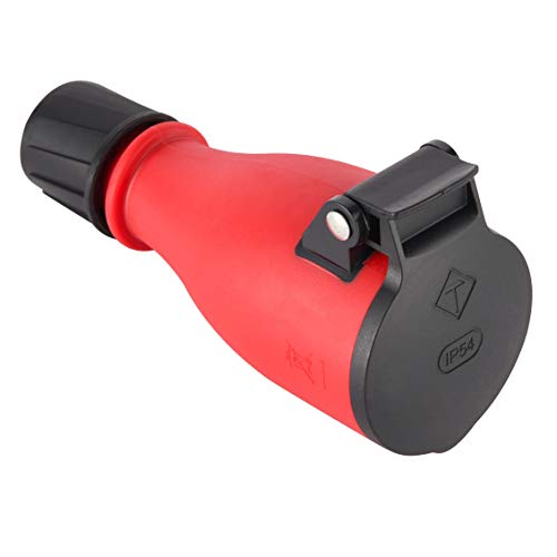 Electraline 55083, Professionelle Schuko-Steckdose, Schutzart IP54, mit automatischer Federabdeckung für den Freihandbetrieb, Rot/Schwarz