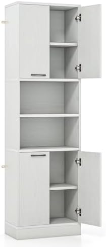 GiantexUK 4-Door Tall Kitchen Cupboard, 190CM Wooden Storage Cabinet ...