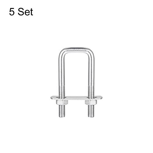 Image of uxcell Square U-Bolts, 5 Sets 27mm(1.06 inch) Inner Width 75mm Length M8 304 Stainless Steel U Clamp Bolt with Nuts and Plates, for Boat Trailer