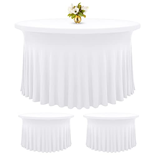 Teruntrue 3 Packs 5Ft Round Cocktail Table Skirts 60 Inch White Spandex Table Skirts For Round Tables,Cocktail Tablecloth Fitted Stretch Table Covers For Wedding Bar Party Birthday Banquet #TOP6