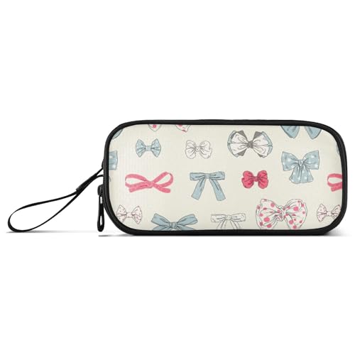 Image of Fisyme Pink Blue Vintage Bow Pencil Case Large Capacity Pen Box Makeup Pouch Holder Organizer Stationery Bag for School Office College Traval Adults