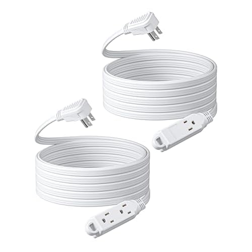 DEWENWILS 3 Outlet Extension Cord with Flat Plug, 3FT 16/3 Awg Grounded Power Cable for Indoor Use, SPT-3 Cord, White, ETL Listed, 2 Pack