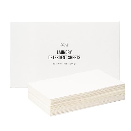 Public Goods Laundry Detergent Sheets | Plastic-Free, Natural Laundry Soap Sheets Made with Soapberry and Aloe | Fresh Linen Scent, HE Safe, Compostable Packaging | 50 Sheets Up to 100 Loads