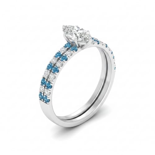 Image of Choose Your Gemstone Three Quarter Diamond CZ Gallery Bridal Ring Set 925 Sterling Silver Marquise Shape Wedding Ring Sets for WomenUS Size 4 to 12