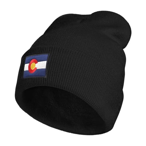 YIEOFH USA Colorado State Skyline Flag Beanie Hat for Men Women Winter Warm Beanie Hats Stretch Skull Knit Hat Cap Black