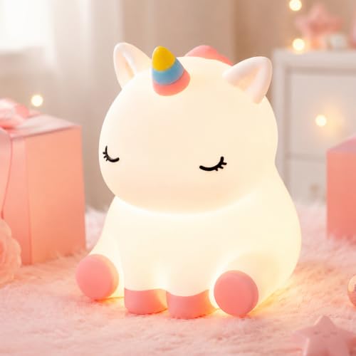 Image of Rytinazzz Unicorn Night Light for Kids, Rechargeable Silicone Unicorn Lamp with Tap Control, 30-Min Auto-Off Timer, Soft Dimmable Nursery Bedside Light, Gifts for Girls