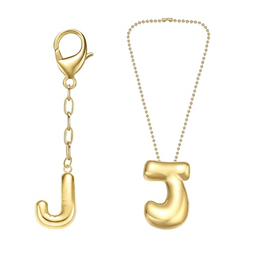 COTATI Gold Plated Bubble Letter Keychain for Women Initial Monogram Pendant Charm Keychains for Bag Handbags Purse