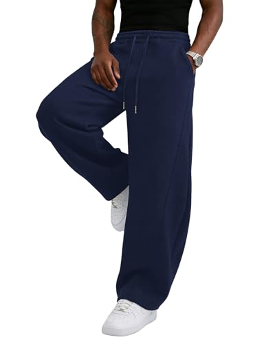 Image of Wangdo Men's Baggy Sweatpants Wide Leg Lounge Cotton Jogging Pants Casual Elastic Waist Joggers with Pockets