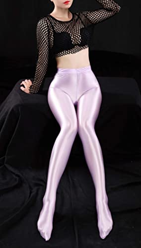 Image of FEOYA Women's Wet Look Footed Leggings Metallic Dance Tights Shiny Leggings Shimmer Pants Glitter Tights