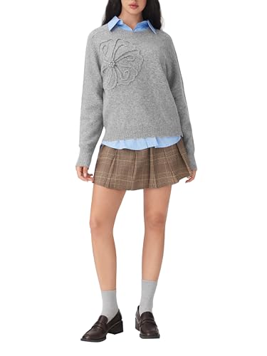 CIDER Women's Cute Sweater Crew Neck Long Sleeve Floral Pullover Fall Winter Sweaters Loose Fit Knit Top3