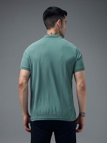 Image of TECHNOSPORT Men's Solid Slim Fit Polo Collar T-Shirt MATPIQ Half Sleeve Button Polyester for Gym Running Workout UPF50+ Anti Odour