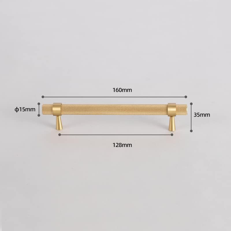 2 Pack Solid Brass Cabinet Pulls, 5 Inch (128mm) Hole Centers Gold Knurled Textured Bar Handles for Drawer Bathroom Kitchen Hardware