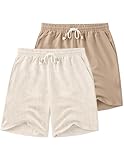 COOFANDY Casual Linen Shorts Men Drawstring Elastic Waist Lightweight Summer Vacation Beach Shorts, Light Khaki/Khaki, XL