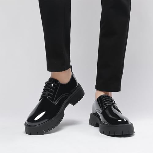 YZABEL Men's Patent Leather Lace Up Platform Work Oxfords Shoes Lace-Up Comfortable Non-Slip Dress Sneakers Fashion Slip On Prom Business Wedding Dress Shoes3
