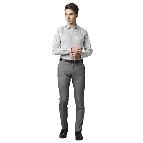 Image of Raymond Men's Poly Viscose Blend Solid Pattern Slim Fit Flat Front Formal Trouser
