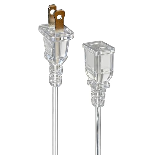Jplenty Clear Extension Cord Thin 6 Feet for Lamp Camera LED Light Chrismas Light 2 Prong Single Plug 5A 125V 625W
