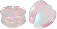 Pink Heart Glass Ear Tunnels Plugs Double Flare Gauges - Hypoallergenic Stretcher Jewelry for Women Men Unisex