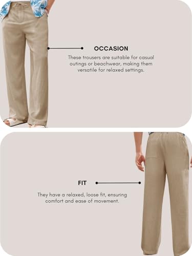 Image of GRECIILOOKS Men's Linen Trousers | Loose Fit Linen-Cotton Casual Pants for Men | Relaxed Office Wear Formal Trousers for Men | Stylish Beige & Pants