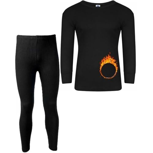 Molten Creek Mens Thermal Underwear Set Extra Warm Thermal Top Bottom Long Johns Set Vests & Trousers for Winter Soft & Breathable (Black- Full Sleeve Set S)