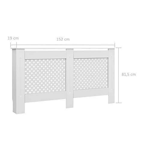 INLIFE Radiator Cover MDF with Matt Finished Slatted Design Heating Cabinet Smooth Top for Living Room Bedroom Furniture Decor 59.8\"x7.5\"x32.1\" Grid - Thumbnail 7