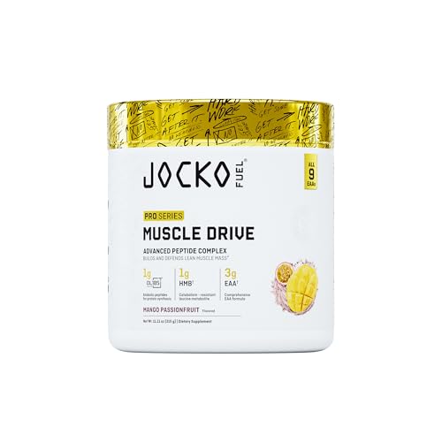 Jocko Fuel Muscle Drive Pro Series Mango Passionfruit HMB Di-Leucine EAAs Protects Lean Muscle Mass & Breakdown Aids Recovery Natural Appetite Suppressant No Bloat Zero Sugar 30 Servings