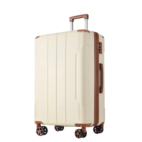 28 Inches Hardshell Luggage, Lightweight Durable Abs Suitcase With Double Spinner Wheels, Expandable Checked Bag, for Travel Woman Men (Brown White)