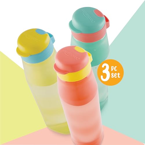 Image of Mastercool BPA-Free Sipper Water Bottles Set of 3, 850ml, Multicolor | Leakproof Frosted Lightweight Fridge Bottles with Flip Lids for Gym, Office, School & Travel