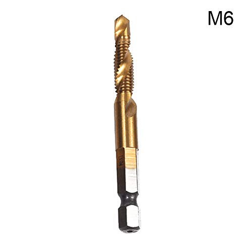 Carremark 1/6 Puntas de Rosca métrica con Revestimiento de Titanio HSS 1/4", Punta Hexagonal, M6