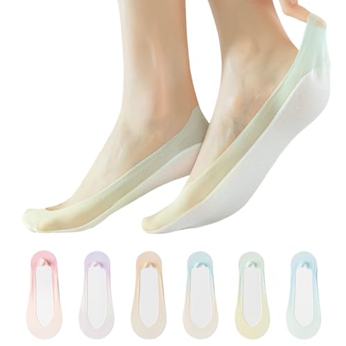 Women No Show Shoe Socks - 6 Pairs Non Slip Invisible Boat Socks Low Cut Ice Silk Sock Ladies