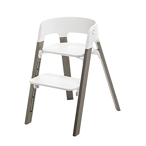 Image of Stokke Steps 5-in-1 Adjustable Baby High Chair, Hazy Grey Legs and White Seat (Chair Only)
