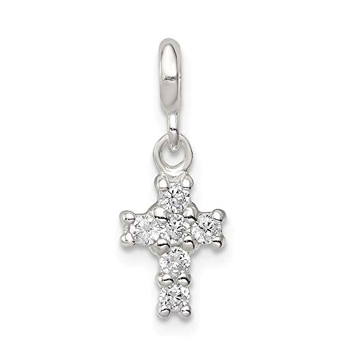 Solid 925 Sterling Silver CZ Cubic Zirconia Cross Enhancer - 21mm x 8mm