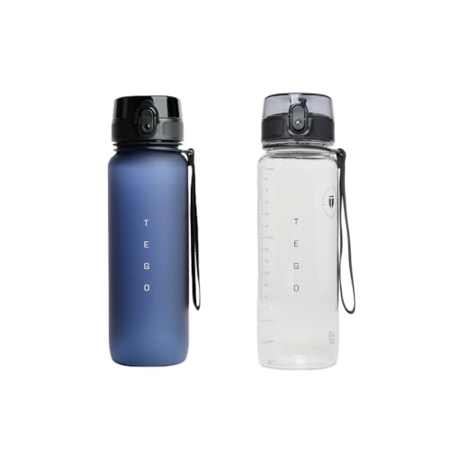 Image of TEGO Rise Tritan Water Bottle | 800ml Secure Flip Lock Lid | BPA-Free, Durable & Impact-Resistant | Wrist Strap for Easy Carry | Hydration Tracker | Gym, Office, Travel Water Bottle- Pack of 2