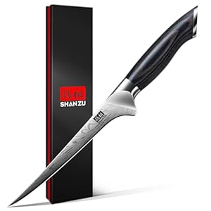 SHAN ZU Coltello per Sfilettare Pesce in Acciaio a Polvere, Professionale Coltello da Cucina Giapponese per Disossare 18 cm ad Alto Tenore di Carbonio Coltelli Pesce con Maniglia Full Tang Pakkawood