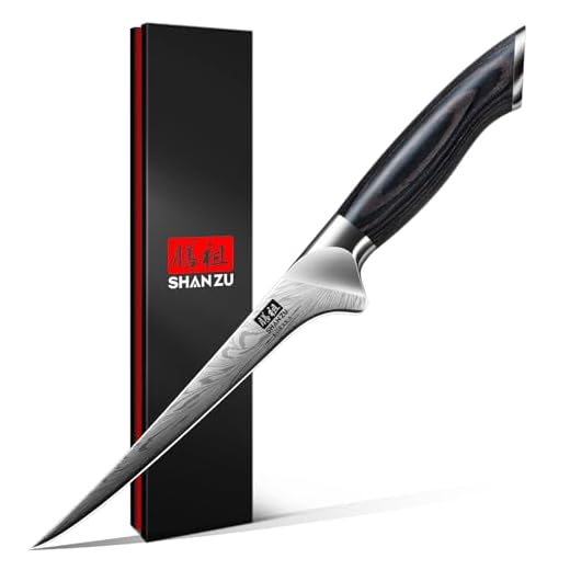 SHAN ZU Coltello per Sfilettare Pesce in Acciaio a Polvere, Professionale Coltello da Cucina Giapponese per Disossare 18 cm ad Alto Tenore di Carbonio Coltelli Pesce con Maniglia Full Tang Pakkawood