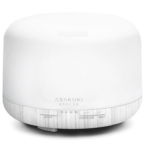 ASAKUKI 500ml Premium, Essential Oil Diffuser, 5 in 1 Ultrasonic Aromatherapy Fragrant Oil Humidifier Vaporizer, Timer and Auto-Off Safety Switch-White