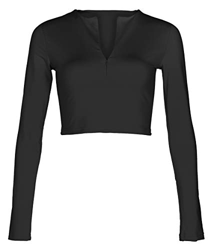 Artfish Women's Long Sleeve Quarter Zip Crop Tops Fleece Lined V Neck Fitted Sexy Cropped Shirts3
