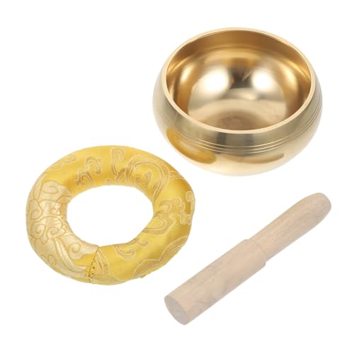 NULYLU 1 セット 仏音鉢 仏音鉢 木製ロッド付きシンギングボウル ヨガ ボウル マレットマット付きシンギングボウル 歌う仏丼 ツール 手作りシンギングボウル コットン Golden
